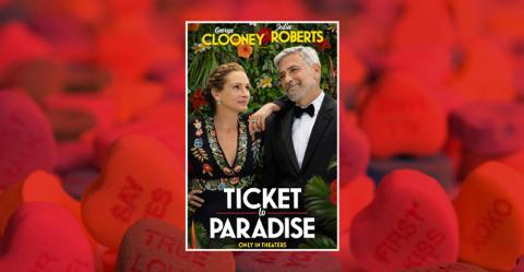 The poster for the movie Ticket to Paradise.