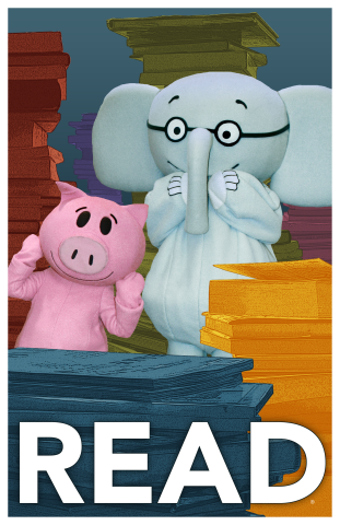 Read poster with book characters elephant and piggie
