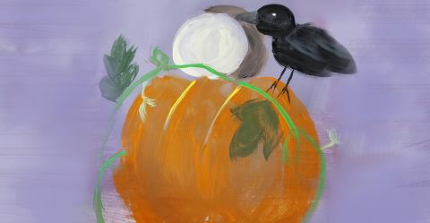 Spooky Raven and Pumpkin Painting