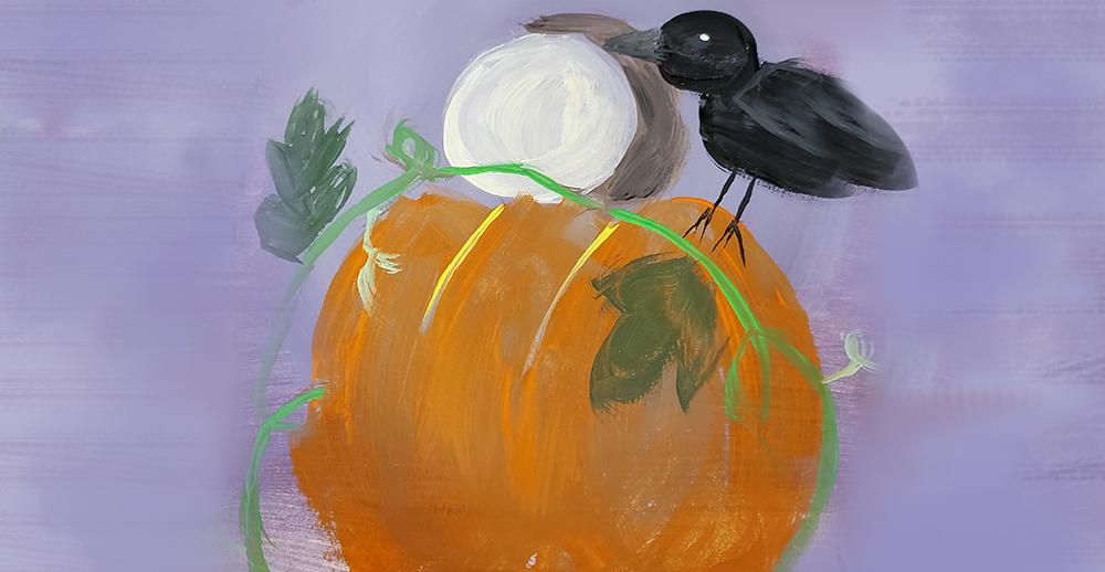 Spooky Raven and Pumpkin Painting